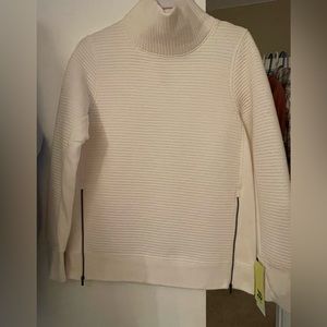 NWT, cream ribbed sweatshirt with zipper side detail